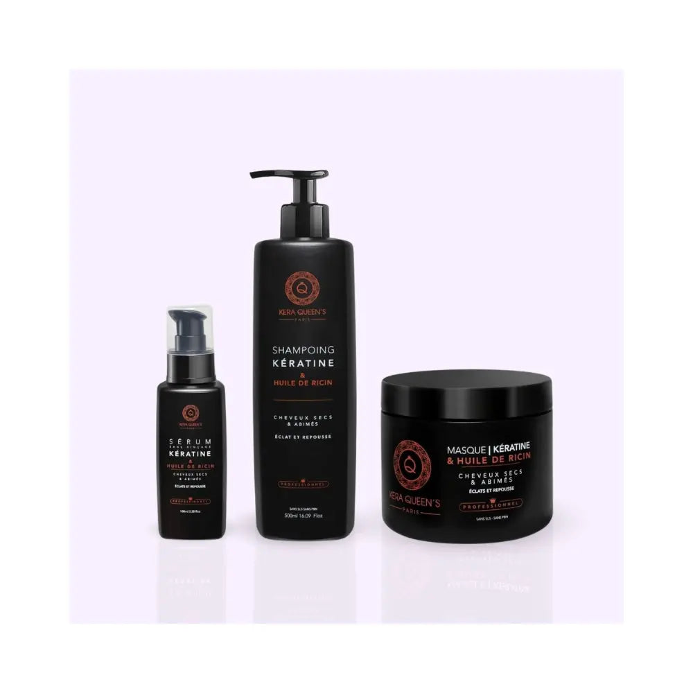 KERA QUEEN'S - Kératine x Ricin - Trio shampoing, masque & sérum Lissage Expert