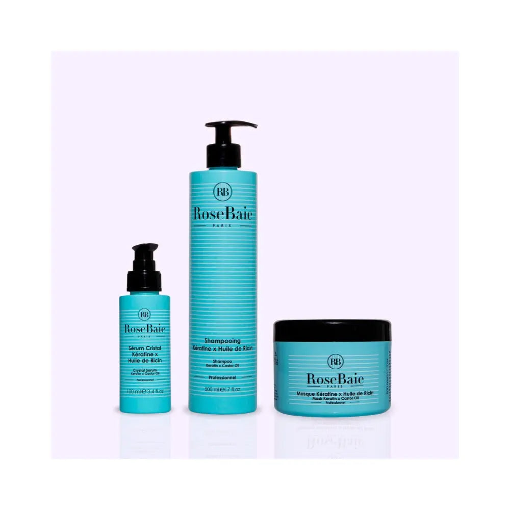 RoseBaie | Kératine x Huile de Ricin | Trio shampoing, masque & sérum Lissage Expert